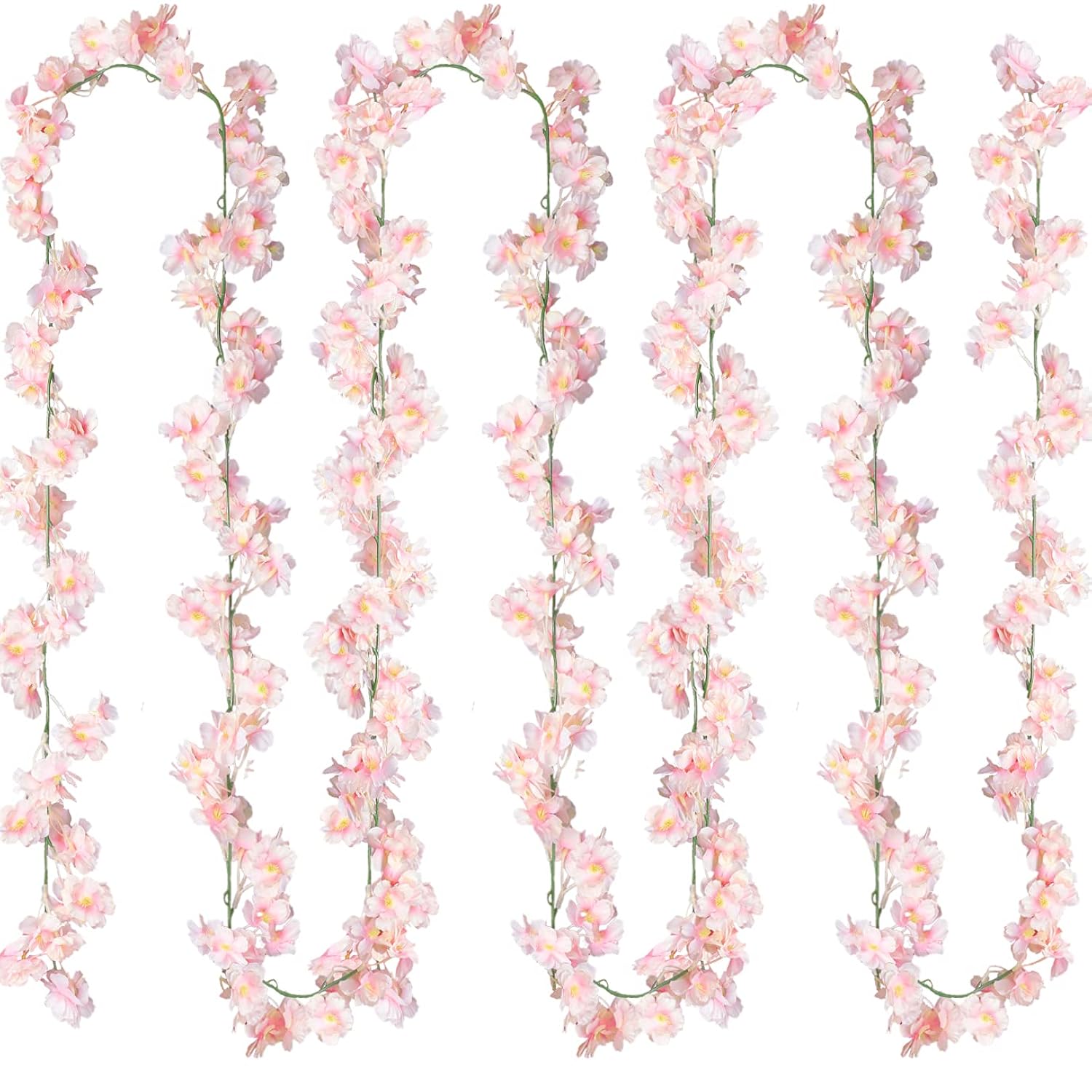 Cherry Blossom Garland Artificial Cherry Flower Vines 2 Pack Hanging Silk Flowers Garland For Home Wedding Garden Party Arch Office Decor (Pink)