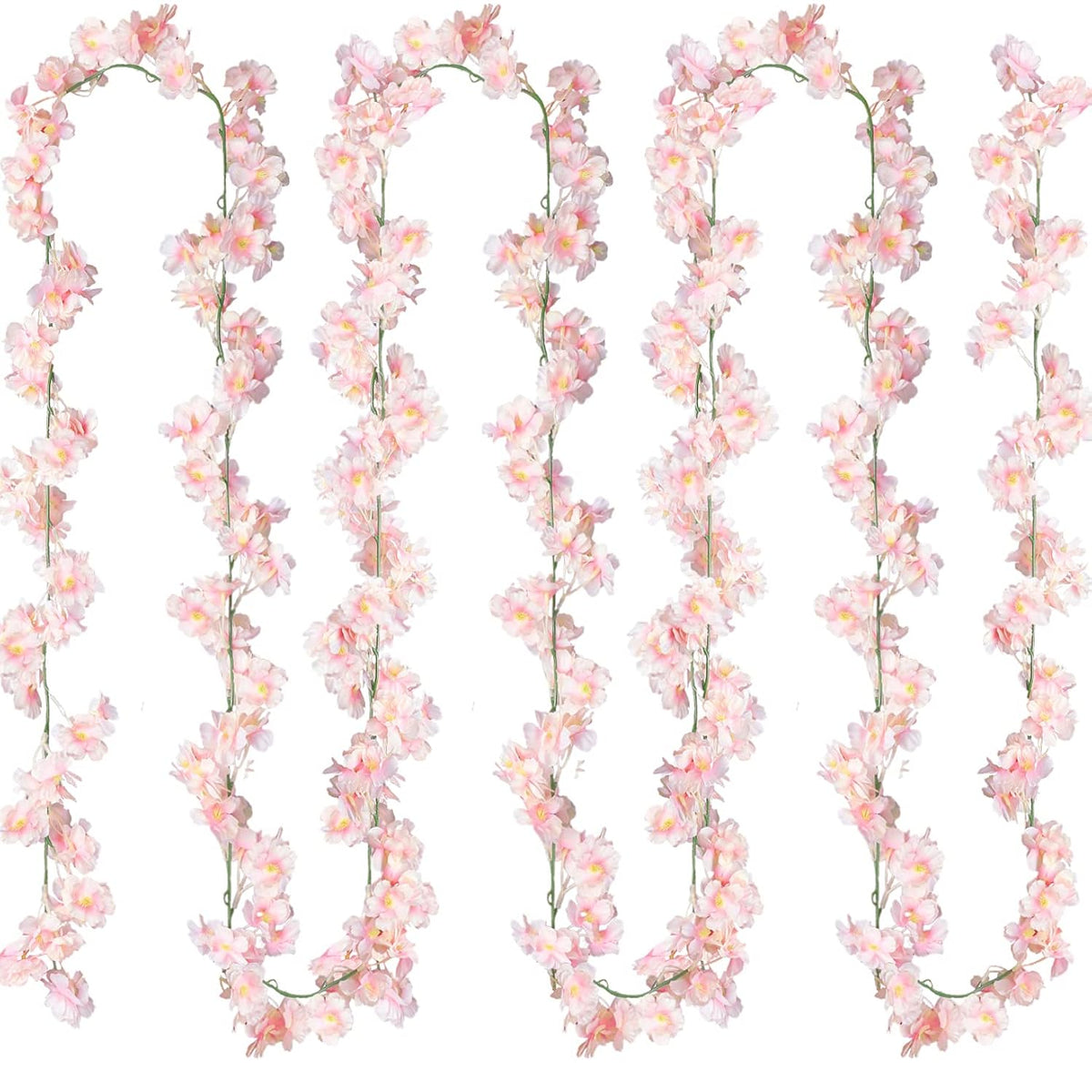 Cherry Blossom Garland Artificial Cherry Flower Vines 2 Pack Hanging Silk Flowers Garland For Home Wedding Garden Party Arch Office Decor (Pink)