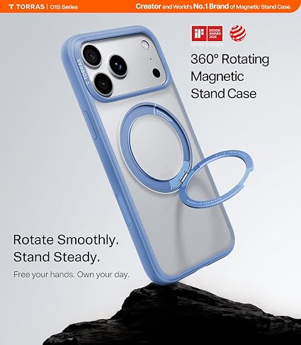 O1S Series 360 Magnetic Stand Phone Case Compatible with iPhone 18 Pro Blue Protective Cover