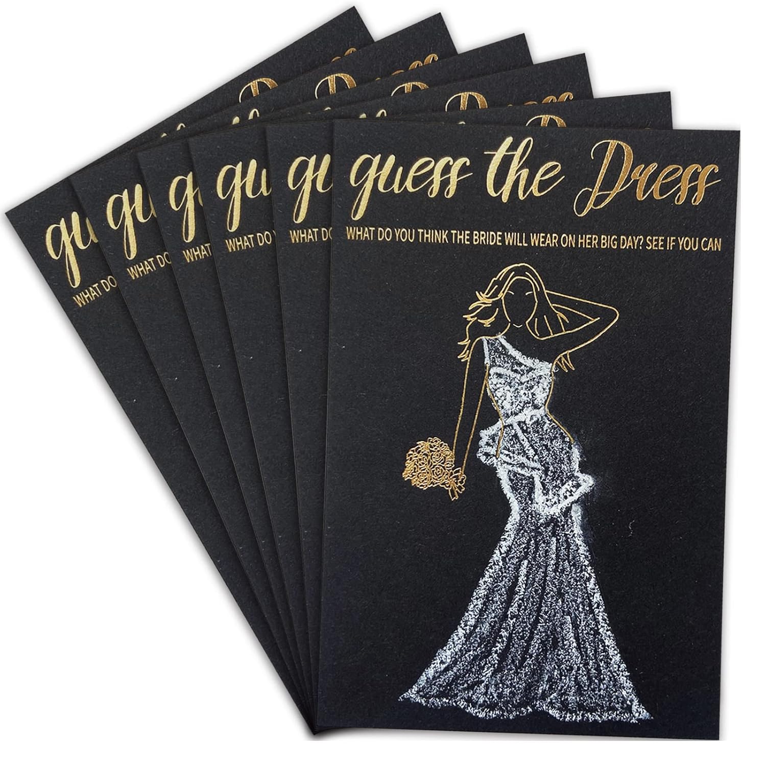 Bridal Shower Games - 50Pcs Guess The Dress Bridal Shower Game For Guests - Black Gold Fun Cute Wedding Decorations Party Supplies Games Ideas