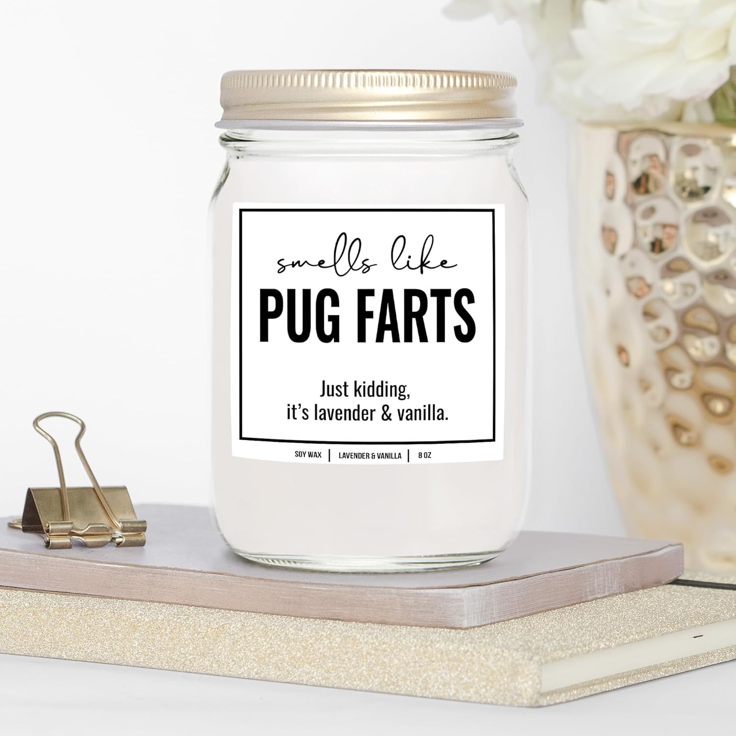 You Nique Designs Smells Like Pug Farts Soy Candle For Pug Lovers - 9Oz Gifts For Canine Lovers - Dog Farts Candle Funny Present, Pup Mom Gifts, Dog Themed (Lavender & Vanilla)