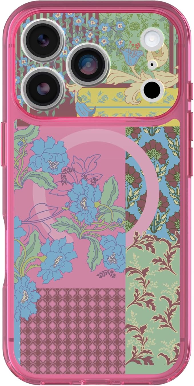 iPhone 17 Pro Lumen Series Case Pink Floral Patchwork MagSafe Protective Cover