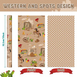 Cowboy Wrapping Paper - 1 Roll 17” X 16.4Ft Western Birthday Gift Wrap Men Boys Birthday Wrapping Paper Brown Cowboy Gift Packing Decoration Reversible Polka Dot Design
