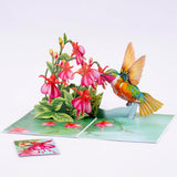Humming Bird Pop Up Card, Fuchsia, 3D Popup Greeting Cards, Gift For Birthday, Mothers Day, Anniversary, Valentines, Thinking Of You, Thank You, 5X7 - Includes Envelope And Message Note