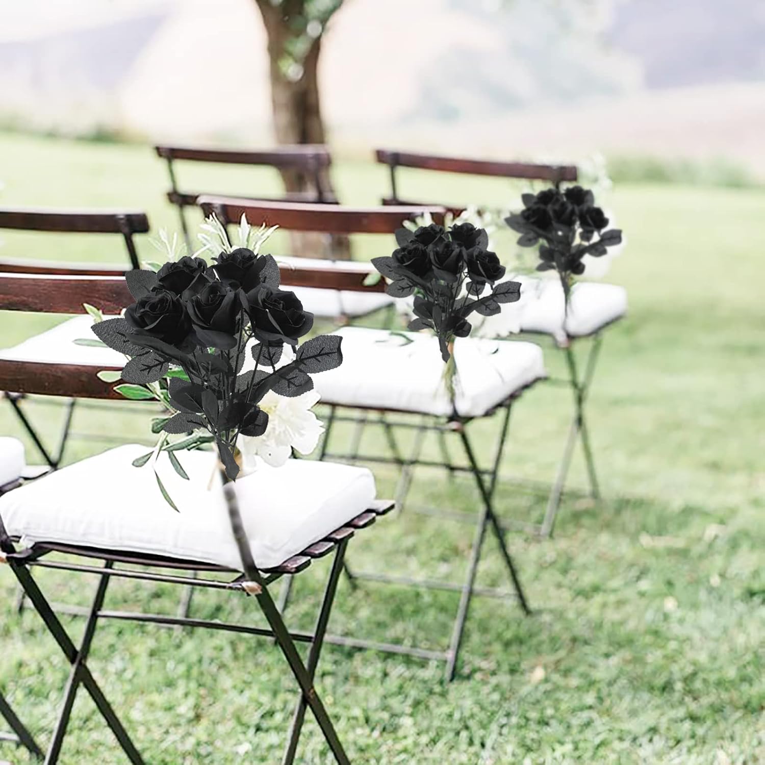 5Pcs Roses Artificial Flowers, Black Roses Artificial Flowers Fake Flower Silk Stem Realistic Blossom Flora For Diy Home Office Bridal Wedding Bouquet Centerpiece Party Outdoor Decoration
