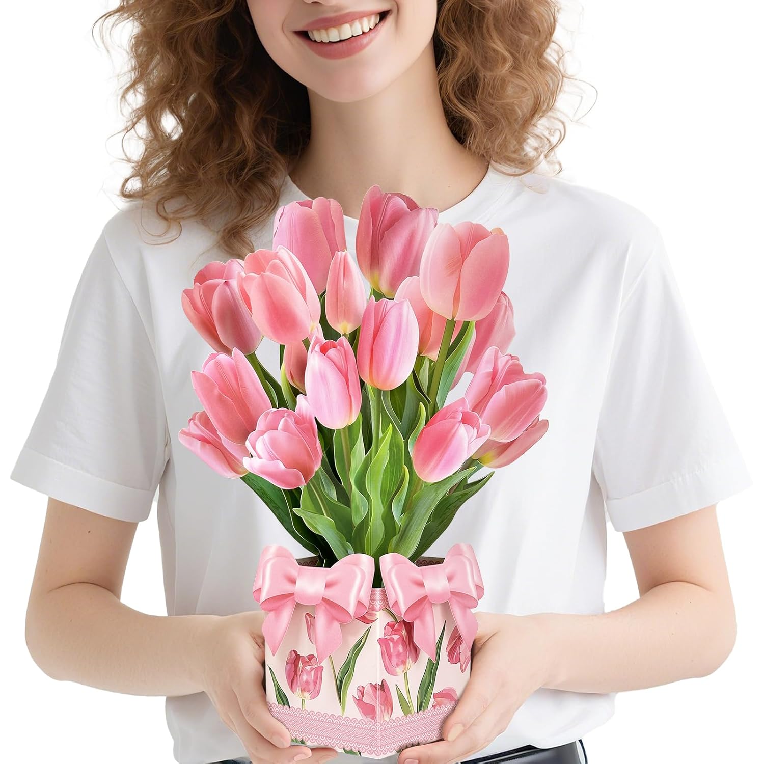 Pop Up Cards, Tulips 13.9 Inch Paper Flower Bouquet Cards For Birthday, Anniversary, Get Well Greeting With Blank Note Card & Envelope (Tulip Princess)