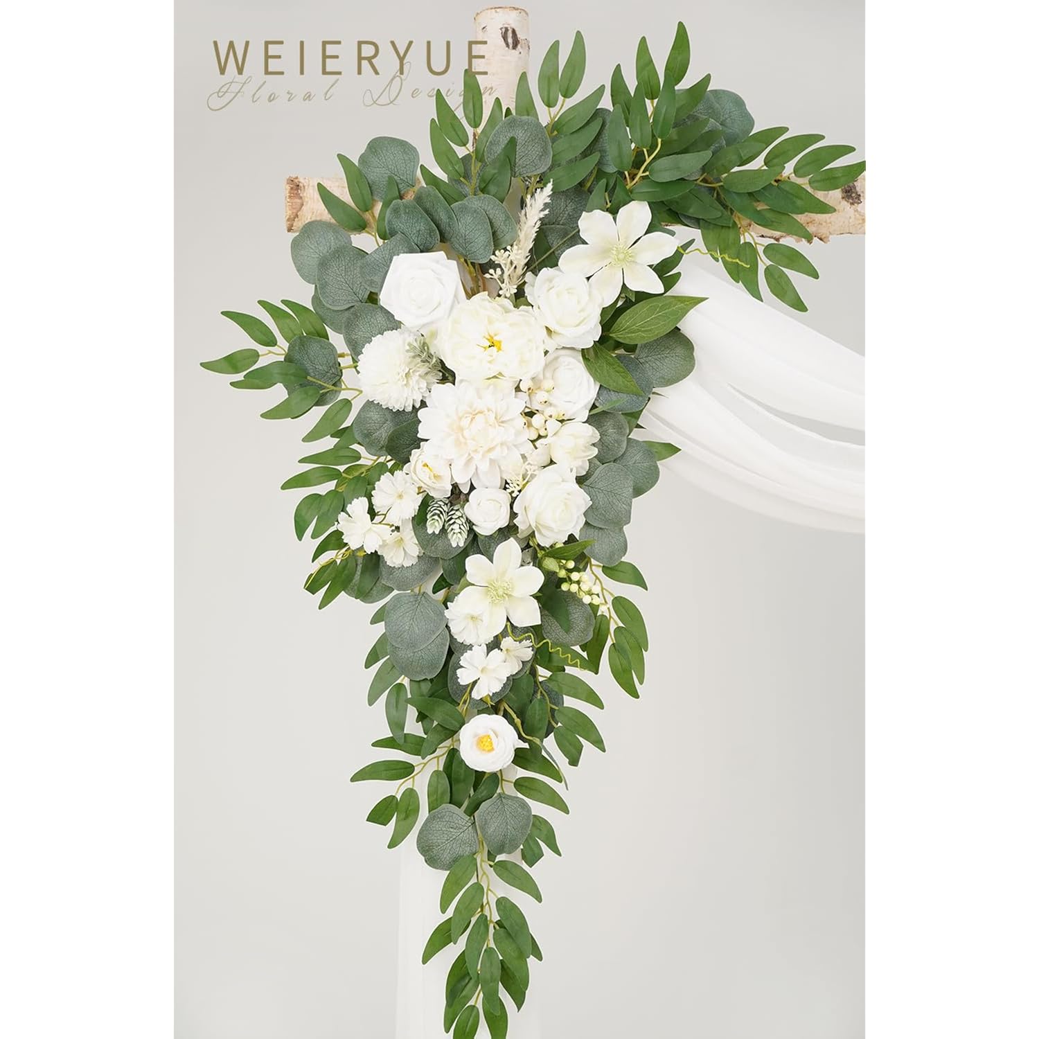 Artificial Wedding Arch Flowers Kit(Pack Of 3),2Pcs Artificial Flower Arch Decor,1Pcs Sheer Drape For Wedding Ceremony Arbor For Weddingceremony (Fairy White)