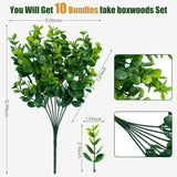 Artificial Greenery Plants Outdoor Uv Resistant Fake Plants Boxwood Shrubs Grass,10 Bundles For Farmhouse Home Garden Office Patio Backyard Wedding And Indoor Outdoor Decoration