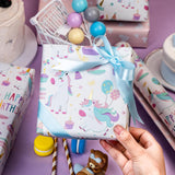Unicorn Wrapping Paper For Girl, 17 Inch X 33 Feet Birthday Gift Wrap Featuring Gold Corn Reversible Heart For Princess Kids Baby Shower