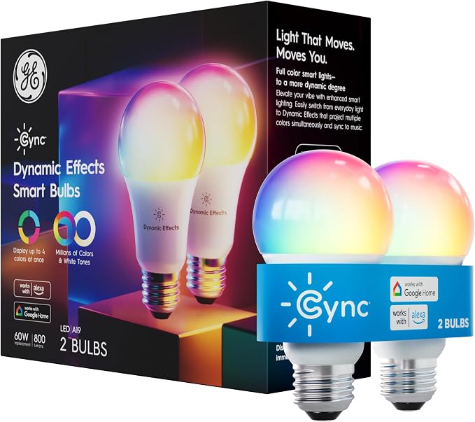 Dynamic Effects A19 Color Changing Smart LED Bulbs 2 Pack