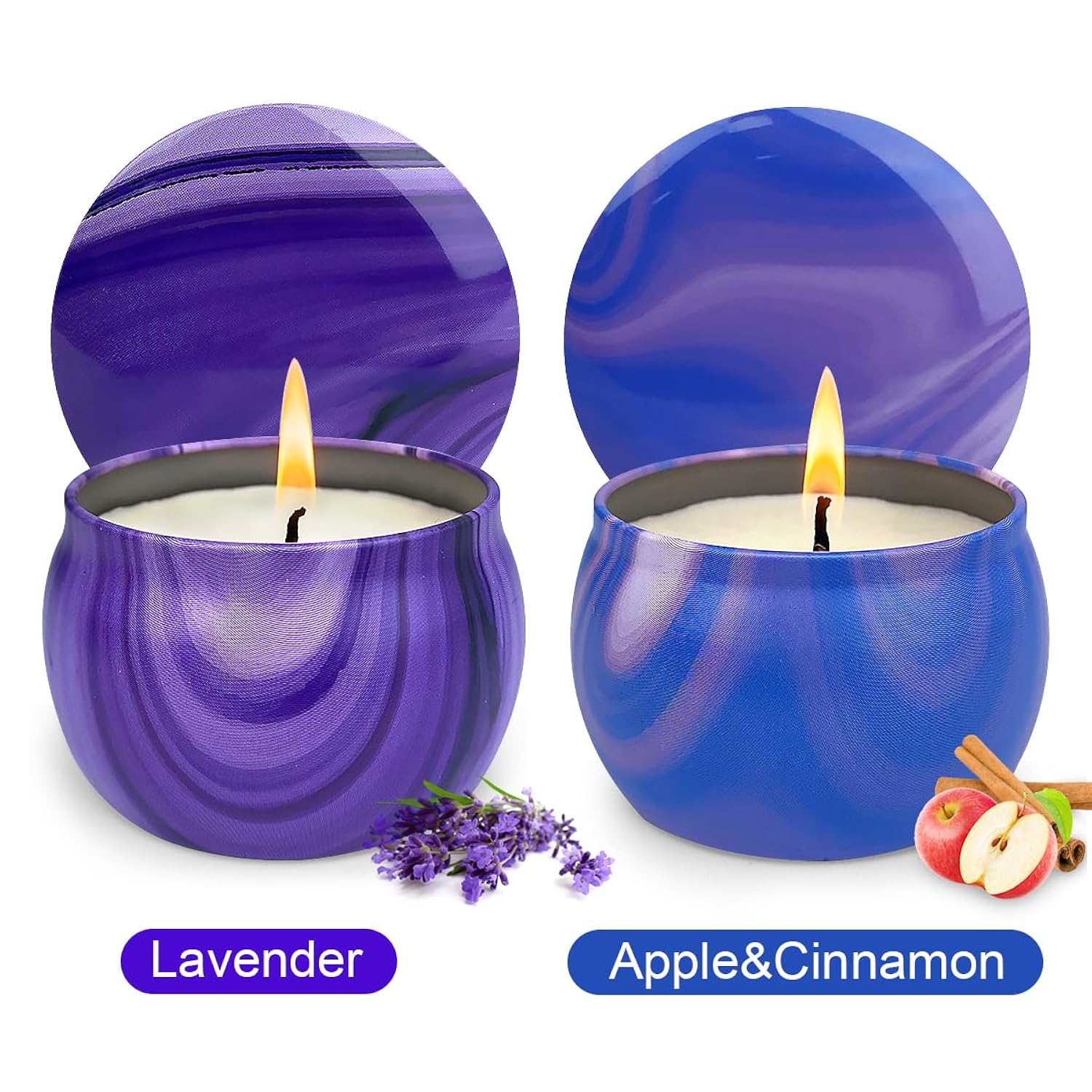 2 Pack Scented Candles, 4.4 Oz Aromatherapy Candles For Home Scented, Lavender And Apple Cinnamon, Natural Soy Candles, Portable Small Jar Candle Set For Travel, Spa, Bath, Yoga, Home Decor Candle
