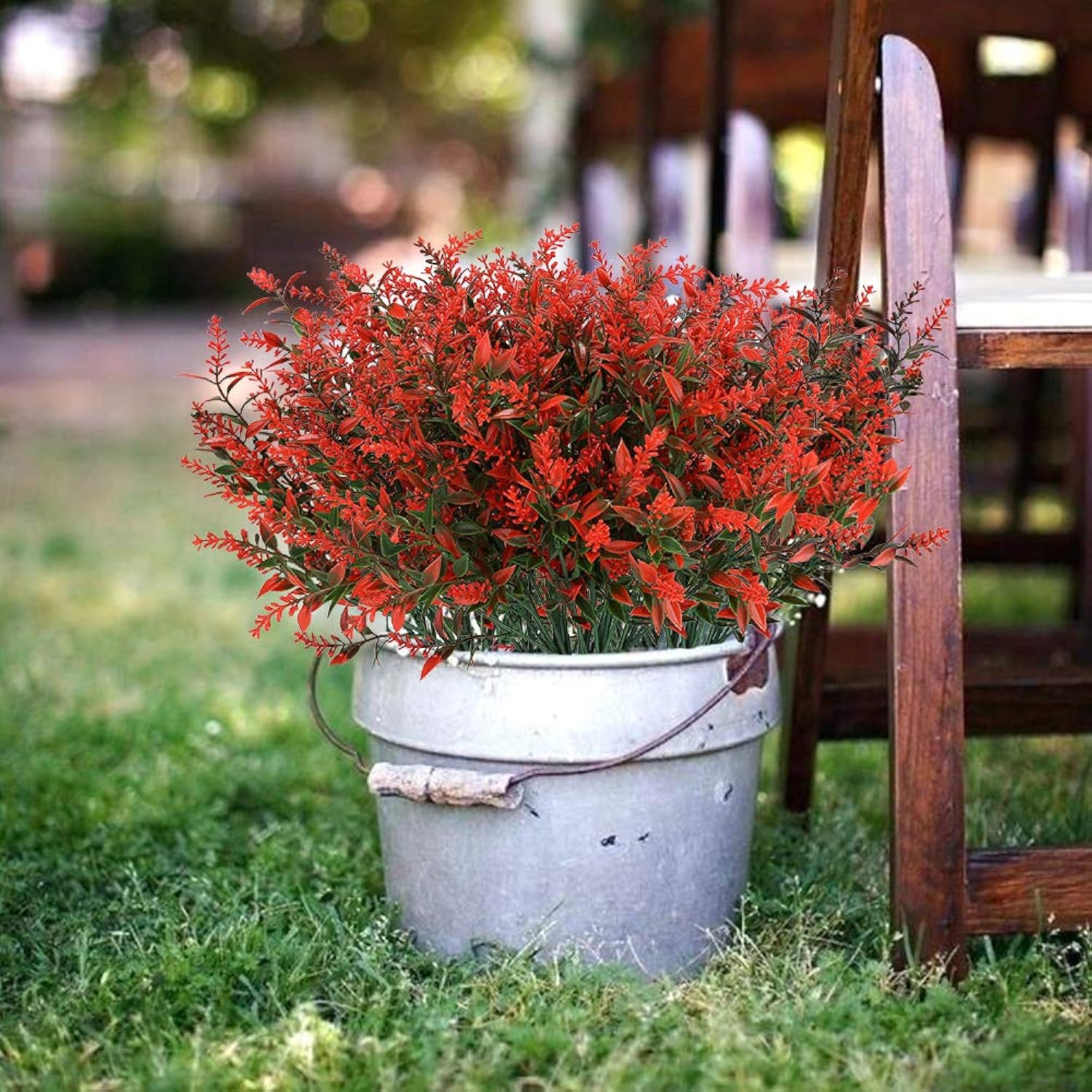 16 Bundles Outdoor Artificial Lavender Fake Uv Resistant No Fade Flowers Shrubs, Faux Plastic Greenery For Hanging Plants Garden Porch Window Box Home Wedding Decor (Orange Red)