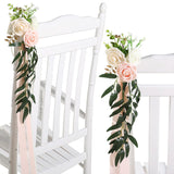 16 Pcs Wedding Aisle Decorations For Wedding Ceremony Pew Artificial Flowers Rose For Church Chair Back Floral With Eucalyptus Leaves And Ribbons Ceremony Party Decor(Pink, Beige)