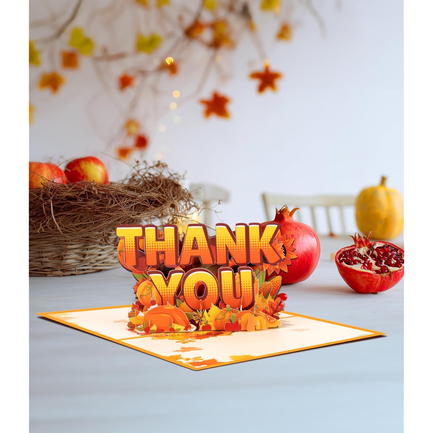 Thanksgiving 3D Pop Up Thank You Card – Autumn Greeting Card With Pumpkins, Leaves, Sunflowers, Turkey & Corn – Harvest Festival Fall Thank You Card For Family, Friends, And Colleagues With Envelope
