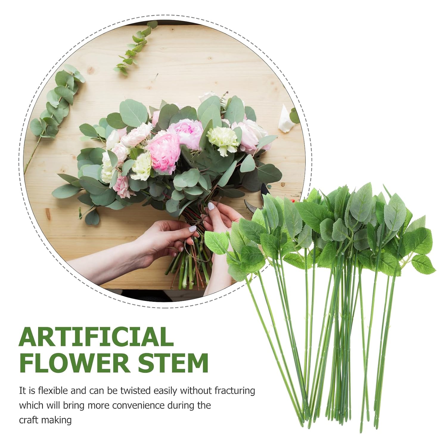 30Pcs Floral Wire Stem With Leaves Artificial Plastic Rose Floral Wire Stems Diy Craft Bouquet Making Floral Arrangement Tools For Wedding Bouquet Centerpiece Home Decor