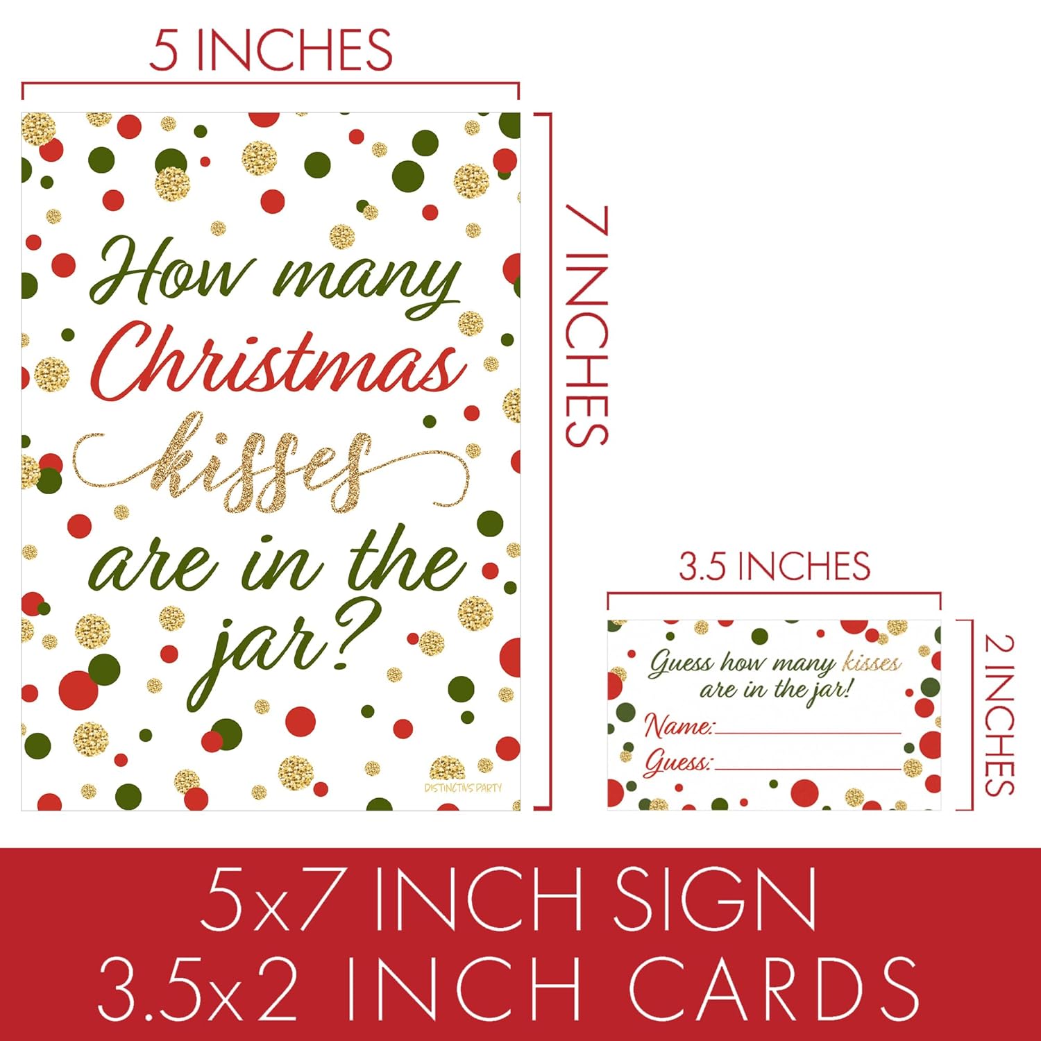 Christmas Party Game How Many Kisses (1 Double-Sided Sign With 30 Guessing Cards)