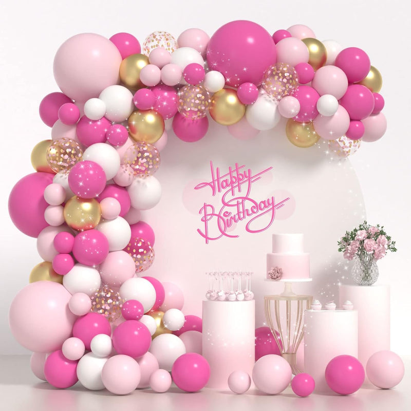 Pink Balloons Garland Arch Kit Pink And White Balloons 5+12+18 In Gold