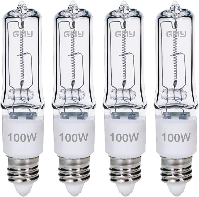 100W JDE11 Halogen Light Bulbs T4 Mini Candelabra Base E11 Dimmable Warm White 4 Pack