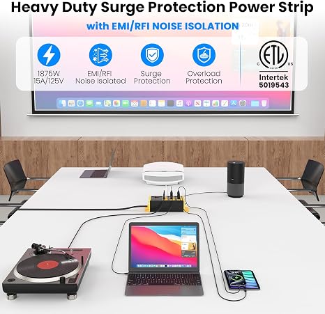 Heavy Duty Surge Protector Power Strip 6 Outlets 4800J 6FT Flat Plug Yellow