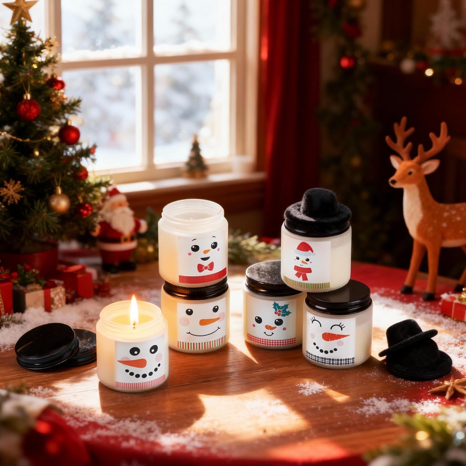 12 Pcs Christmas Candles Bulk Gifts Set For Women Men 3.5Oz Snowman Scented Candles Jar Soy Wax Candle With Mini Snowman Decor Cap For Christmas New Year Winter Decor