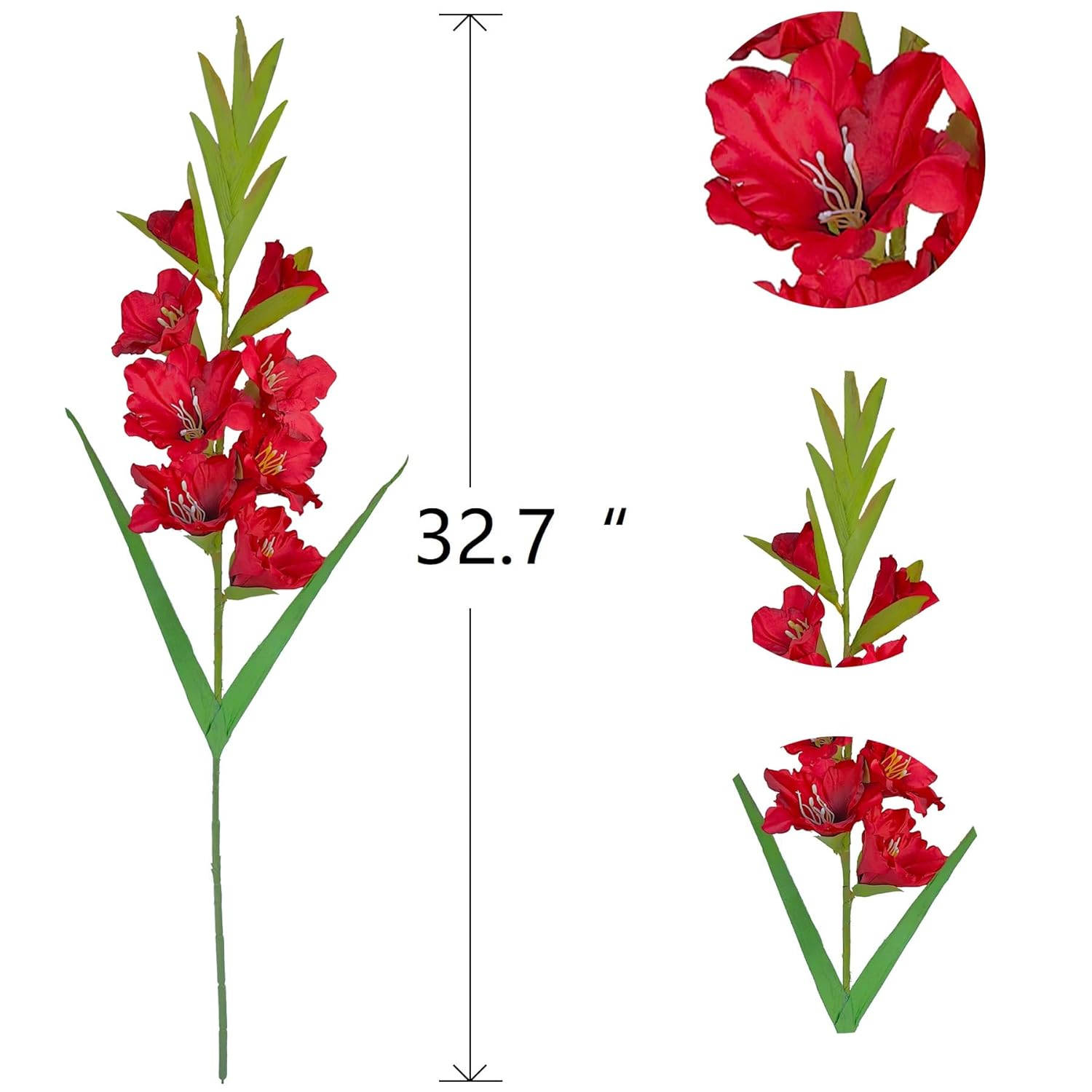 Pack Of 6 - Gladiolus Flowers Artificial Orchid Plants Long Silk Flower Stems Vase Table Kitchen Home Garden Party Wedding Decoration (Red)