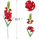 Pack Of 6 - Gladiolus Flowers Artificial Orchid Plants Long Silk Flower Stems Vase Table Kitchen Home Garden Party Wedding Decoration (Red)