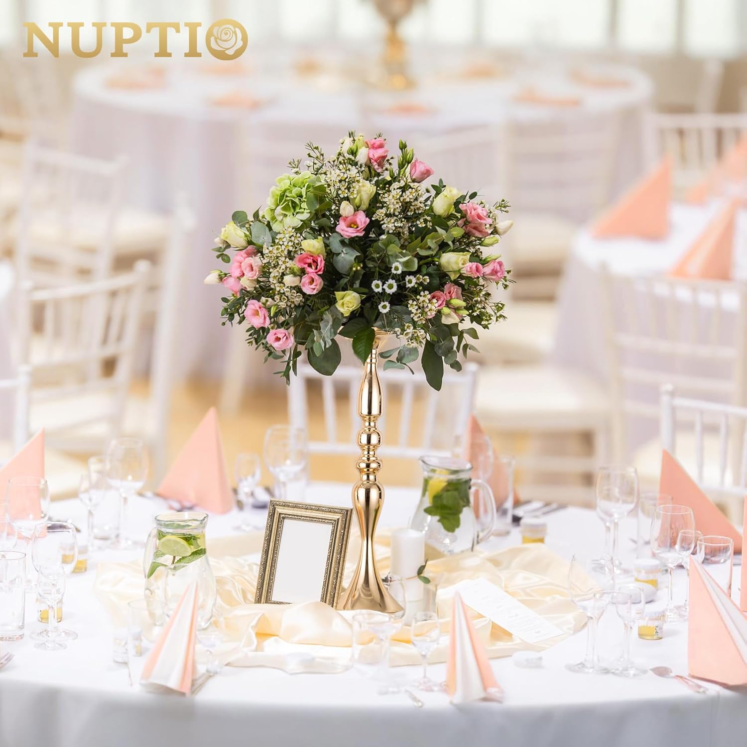 Vases For Centerpieces 2 Pcs Gold Vases Wedding Centerpieces For Tables Versatile Metal Flower Arrangement For Wedding Party Dinner Centerpiece Decor (Gold, 19.7" H)