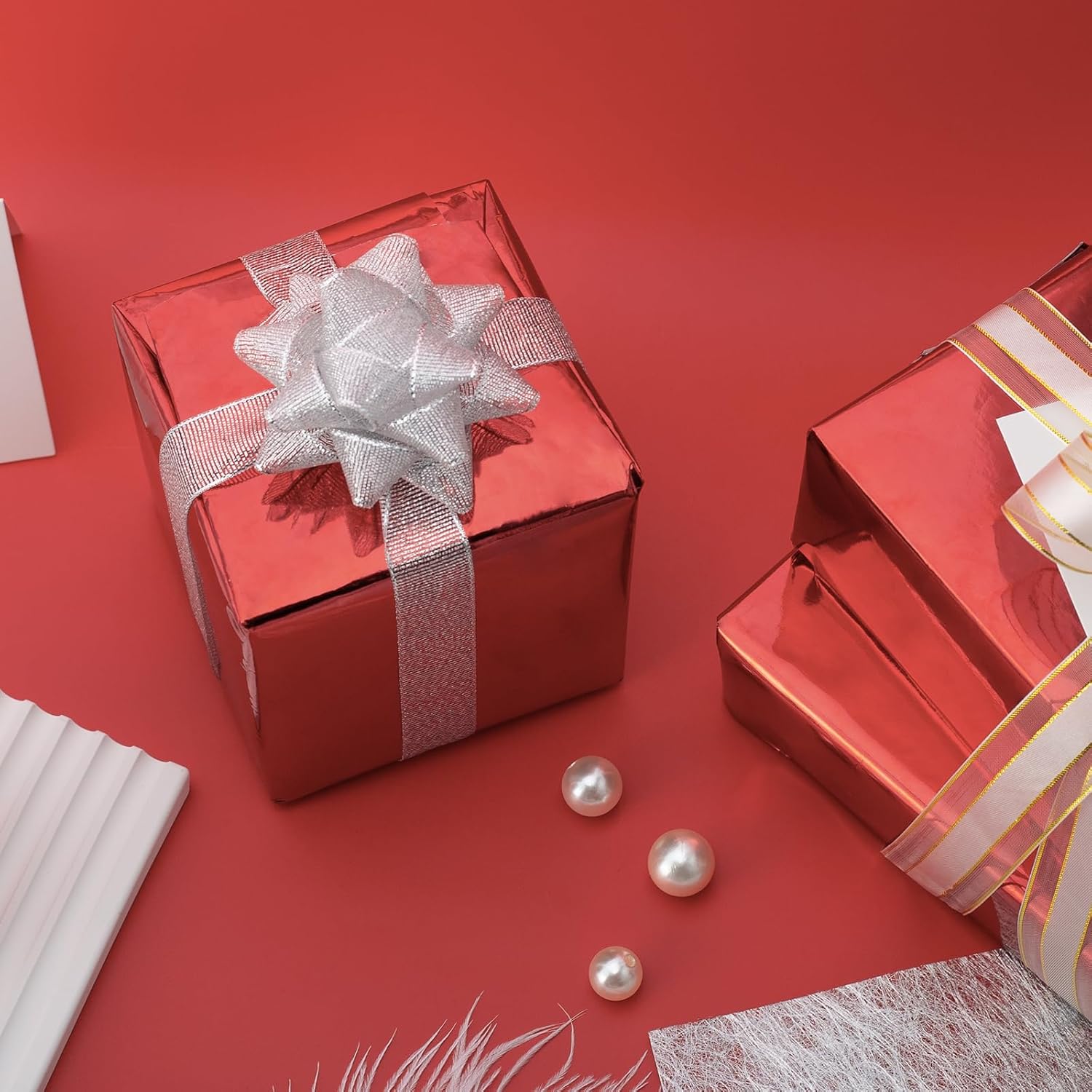 Red Metallic Wrapping Paper - 17 Inch X 33 Feet - Luxury Glossy Christmas Red Foil Paper W/Metallic Shine Solid Color Gift Wrap For Wedding Shower,Valentine'S Day,Birthday,Christmas,New Year