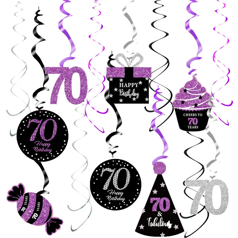 70Th Birthday Decorations For Women Purple Black Silver 70Th Birthday