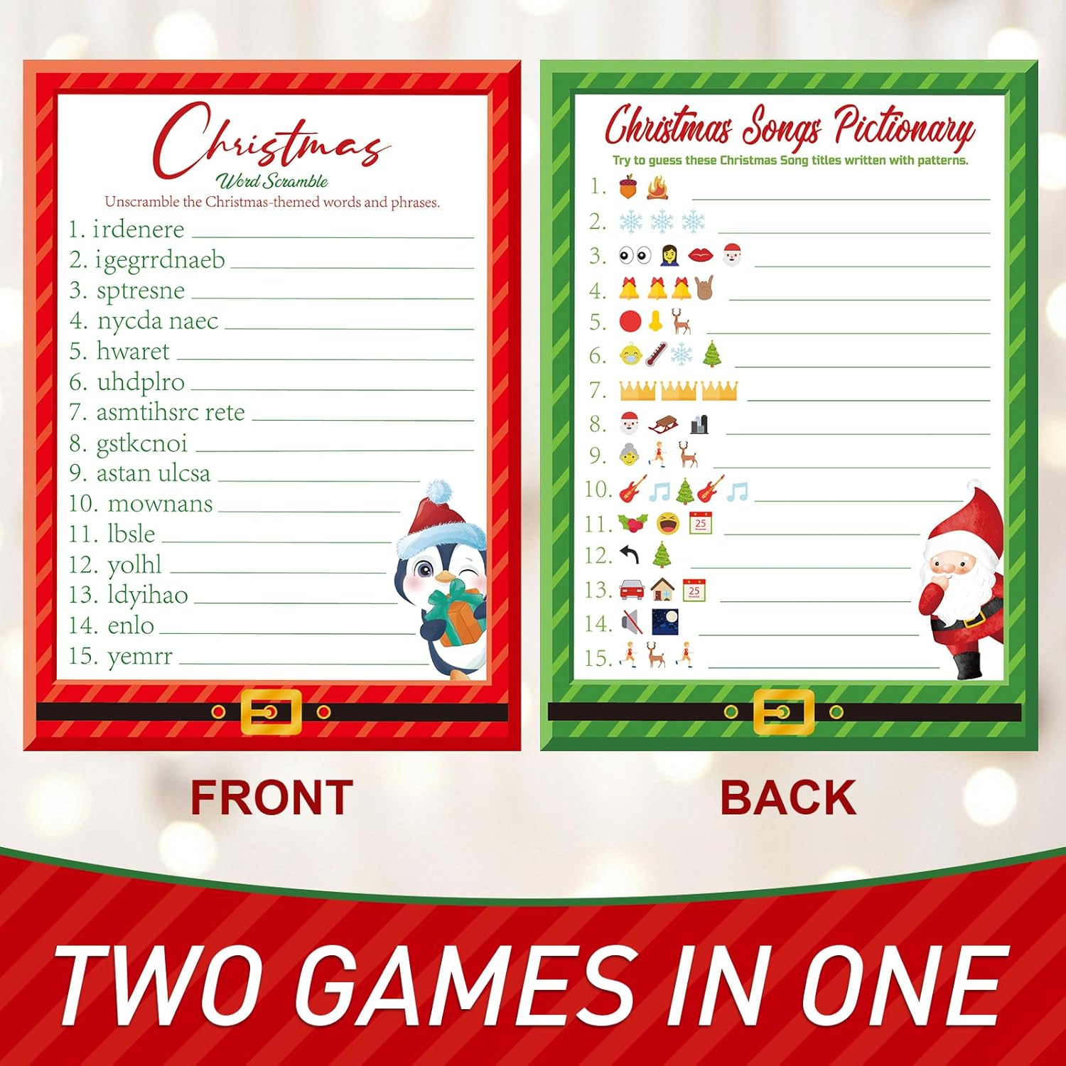 30 Players Christmas Party Games For Adults Family Office Large Groups, Xmas Parties Songs Pictionary Game, Guesstures Game, Word Scramble Games With Answer Key (Santa & Penguin)
