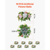 VEVOR Flower Ball Arrangement Bouquet 10PCS, 9.5-Inch Diameter Artificial Flower Balls Wedding Table Centerpieces, Faux Rose Arrangements for Wedding Centerpiece Home Decoration, Pink and White Roses