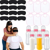 24 Pcs Baby Shower Blindfold Feeding Game Set Include 6 Plastic Chug Bottles 6 Bib And 12 Eye Mask Blindfold Baby Feeding Bottle Chug Game For Adult Gender Reveal Party Supplies(Pink)