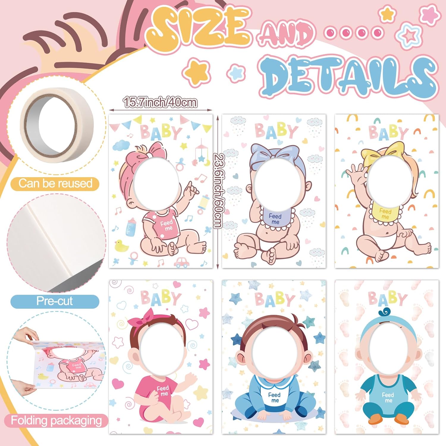 6 Pcs 6 Pcs Blindfolded Baby Shower Games Feed Me Baby Shower Games Funny Feed Blindfolds Activities Play Food Feeding Party Supplies For Guests Gender Reveal (Regular)