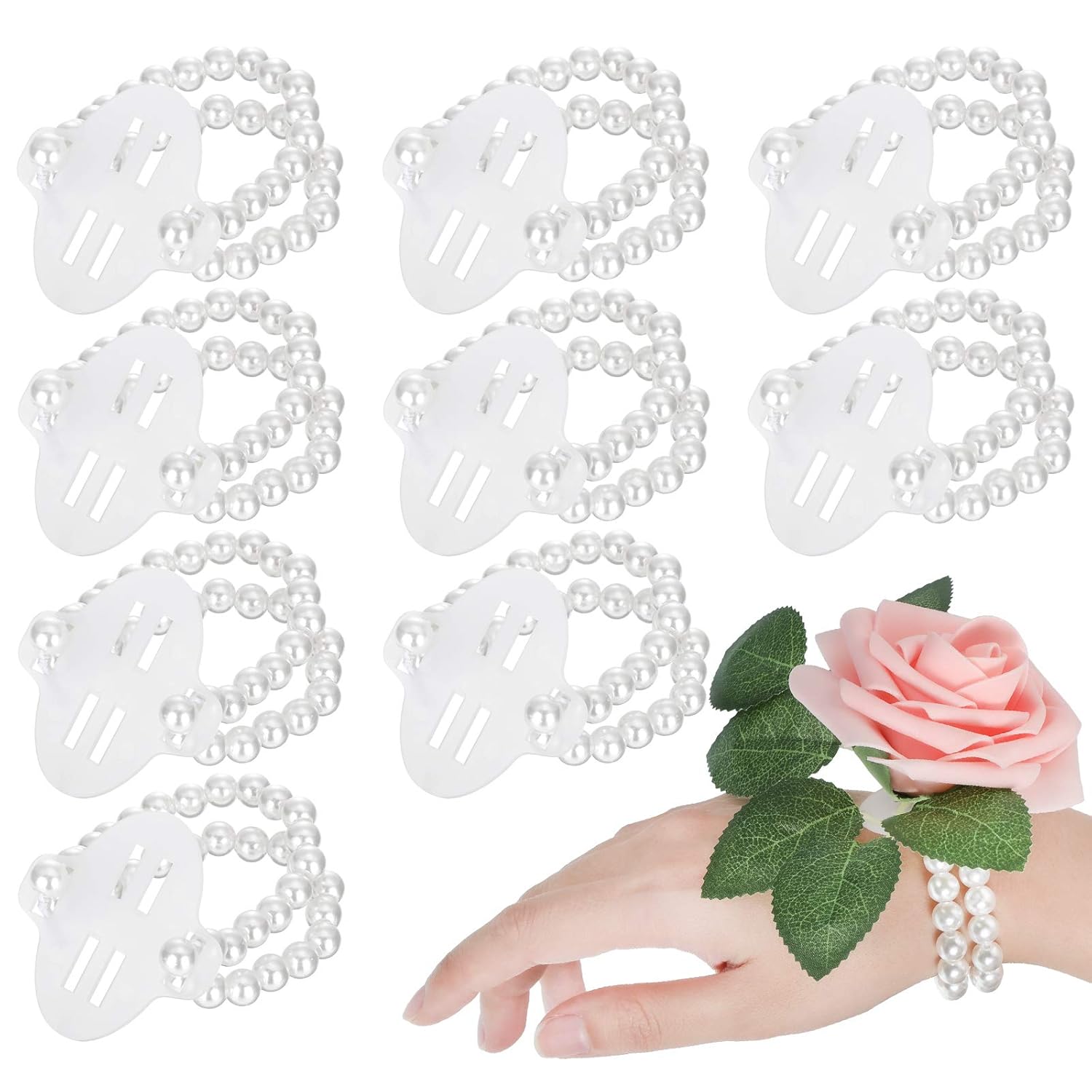 24 Pieces Corsage Wristlet Elastic Pearl Wrist Bands Wedding Wrist Diy Faux Flowers Decor For Wedding Festival Beach Party