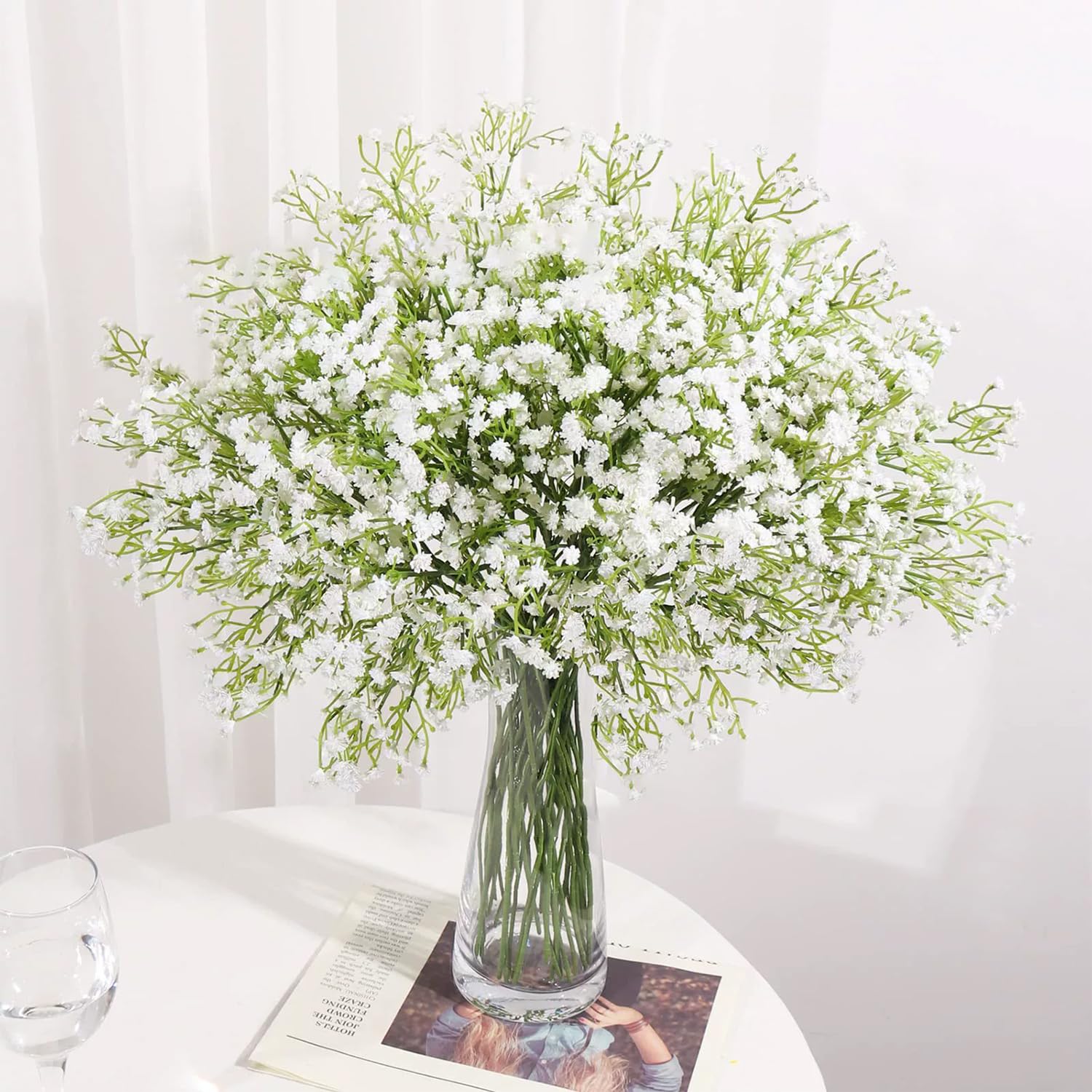 36 Pcs Artificial Baby'S Breath Flowers, 21 Inches Tall, Arranged In A White Silk Bouquet. Delicate And Petite, Perfect For Weddings, Home Décor, And Floral Arrangements.