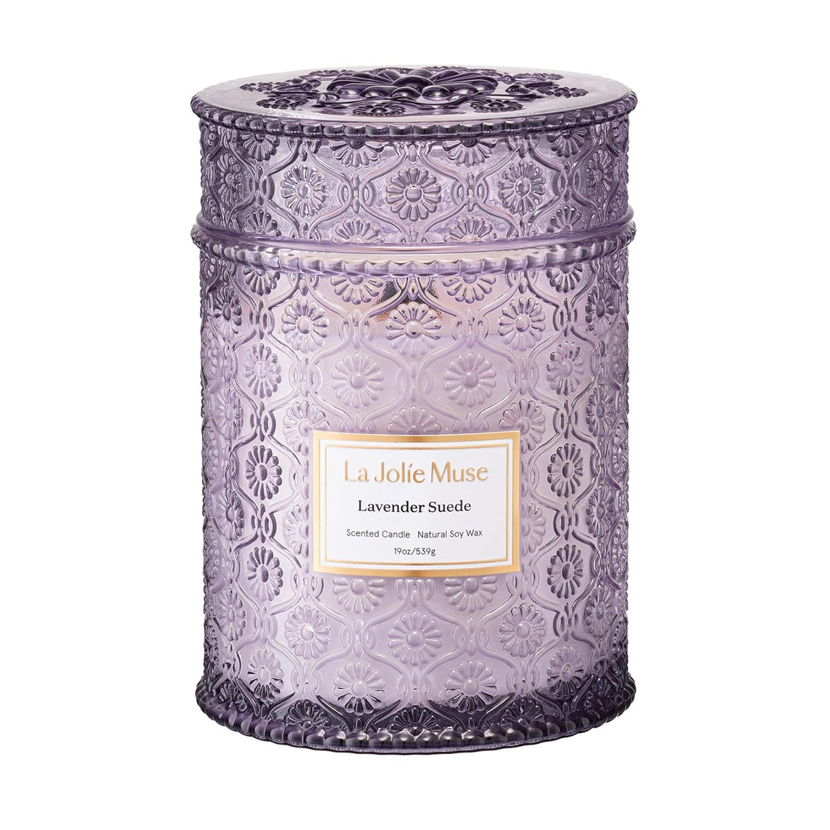 Lavender Suede Candle – Eucalyptus, Lavender & Sandalwood 19 Oz Large Wooden Wick Candle | Natural Soy Wax | 90 Hours Clean Burn | Aromatherapy Candle For Relaxation