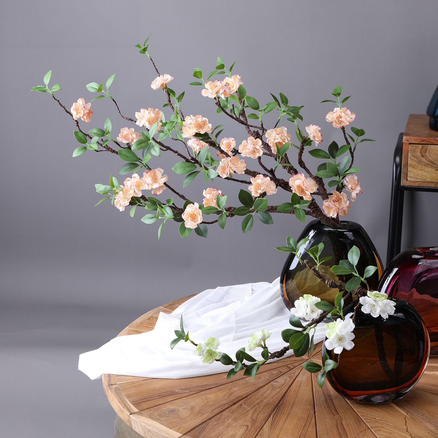 Artificial Flowers, 2Pcs Fake Cherry Blossom Branches 31 Inch Long Stem Silk Flowers For Diy Vase Home Hotel Office Wedding Party Garden Decor (Champagne)