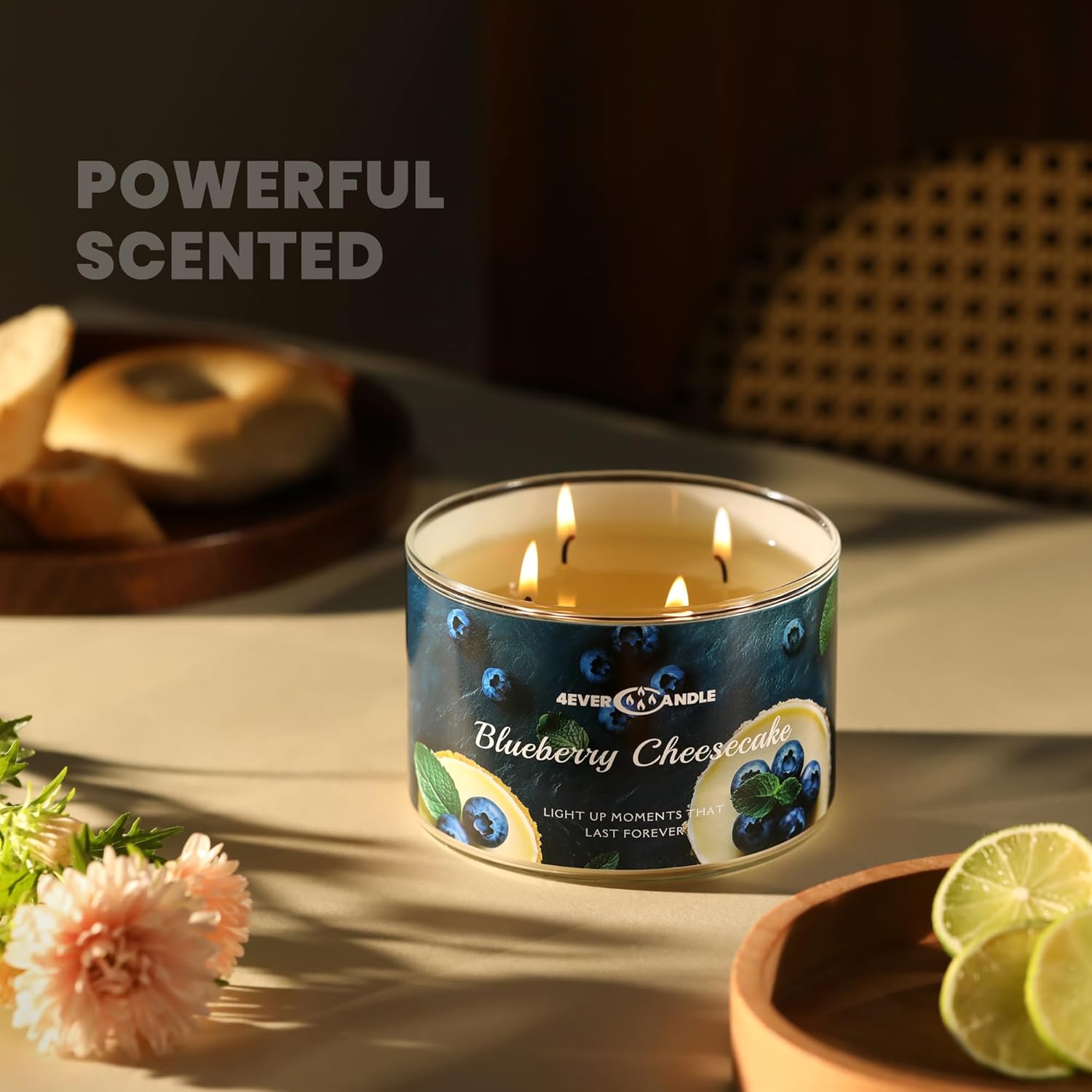 4Ever Scented Candles | 4-Wick 18Oz Soy Wax Candle | Up To 50Hrs Clean Burn | Aromatherapy Candles For Home Scented | Gifts For Women & Mom, Blueberry Cheesecake