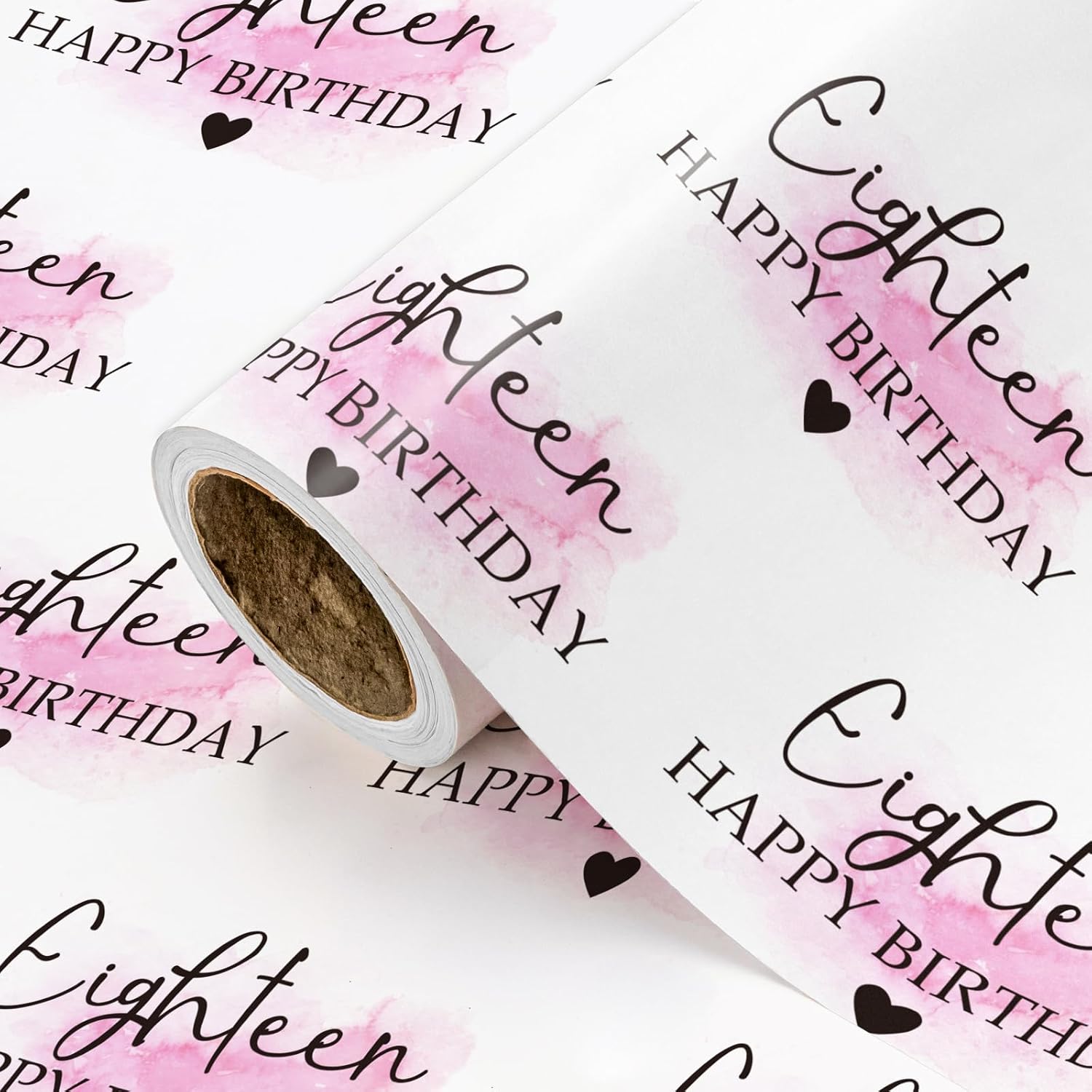 18Th Birthday Wrapping Paper Roll - Mini Roll - 17 Inch X 16.5 Feet - Blusher And Eighteen Happy Birthday Wrapping Paper For Girls Bday, Baby Shower, Party