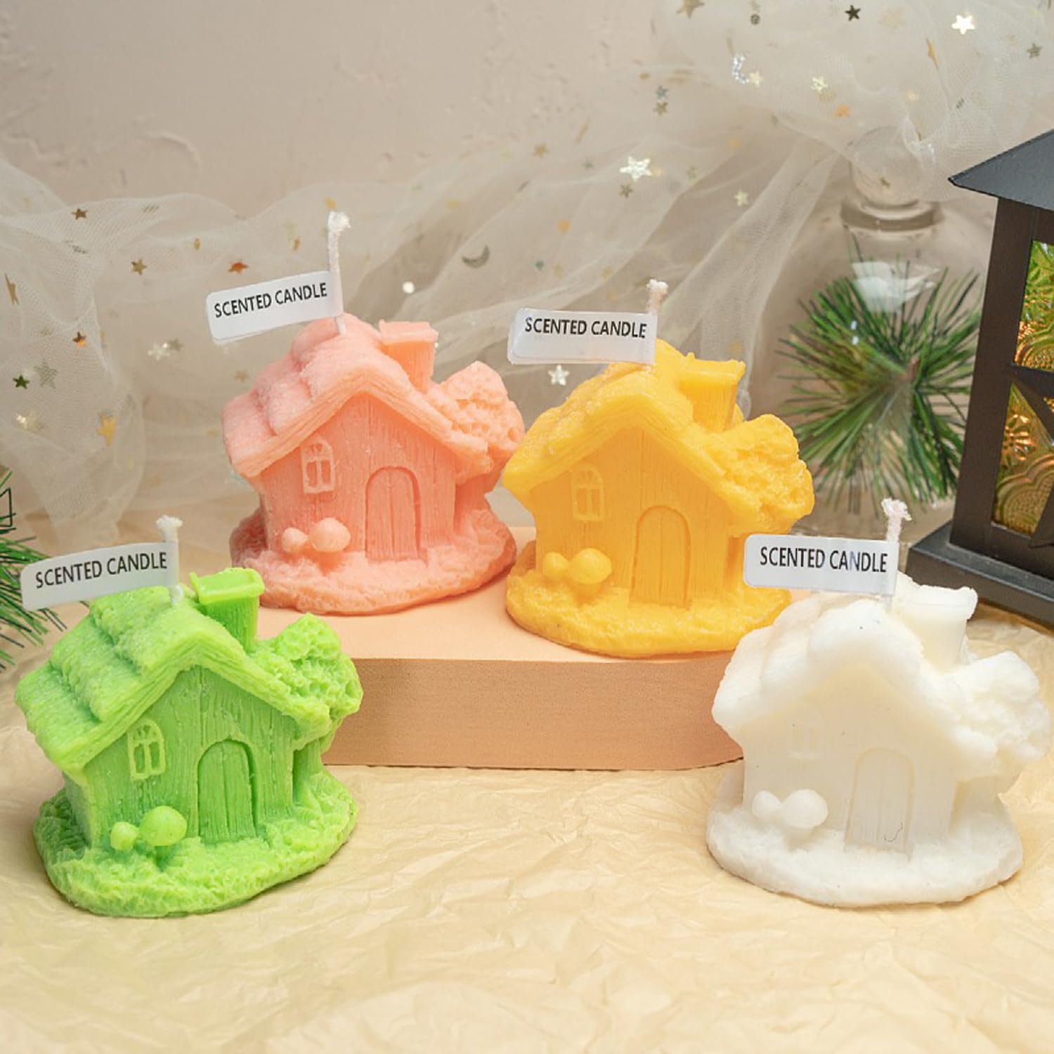 Cartoon House Shaped Scented Candle Funny Gift For Kids,60G Fairy Tale Log Cabin Aroma Soy Wax Decorative Candle For Table Photo Prop Birthday,Prefect For Meditation Stress Relief Mood (Pink)