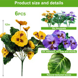 6 Bundles Outdoor Artificial Pansy Flowers - Uv Resistant Silk Faux Pansies (Purple, Yellow, White) For Planter, Front Door, Porch, Yard, Patio, Window Box & Home Decor
