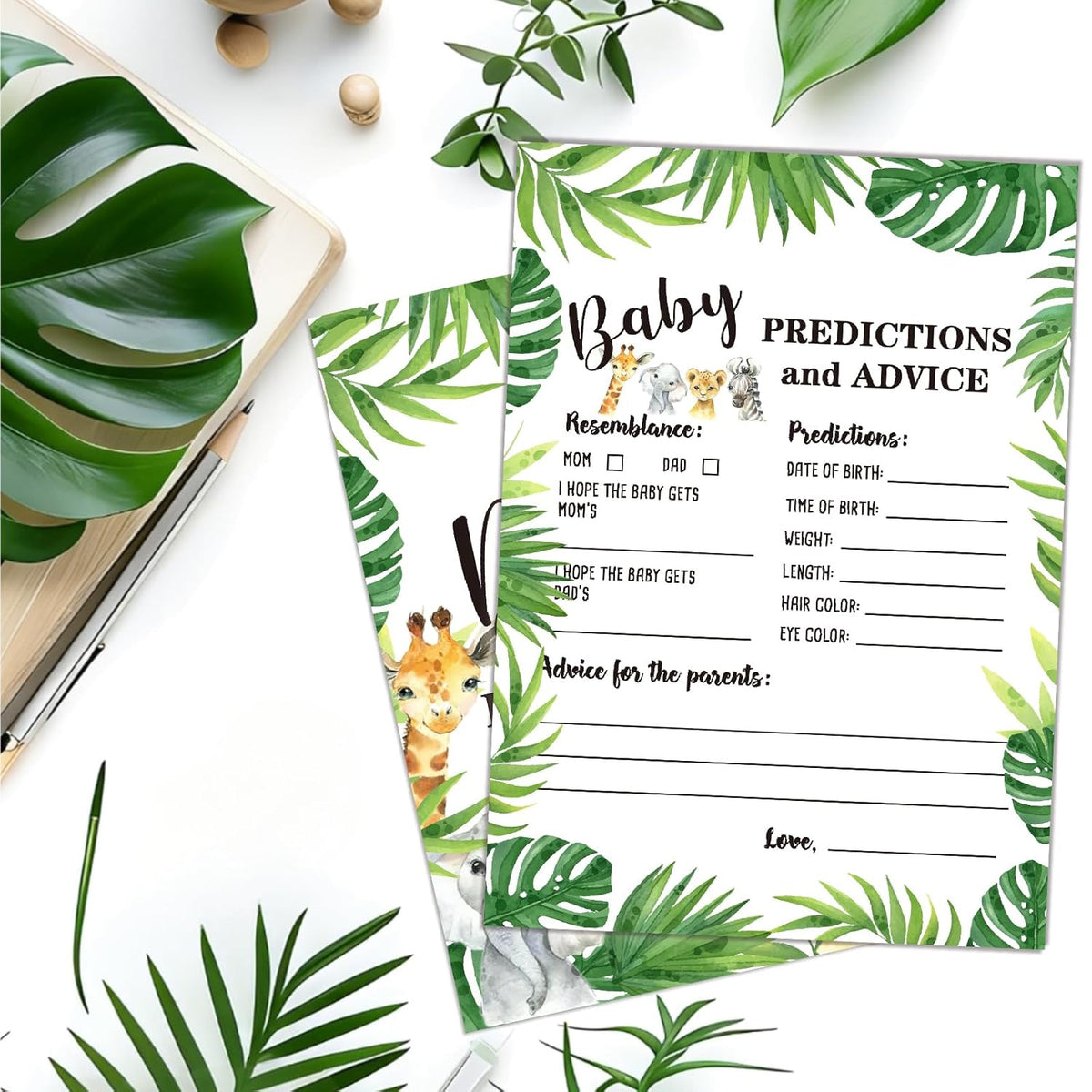 Woodland Baby Predictions For Baby Shower Advice Cards, 30-Count Safari Gender Neutral Party Games For Table Decorations, Activity And Keepsake For New Parents-D02