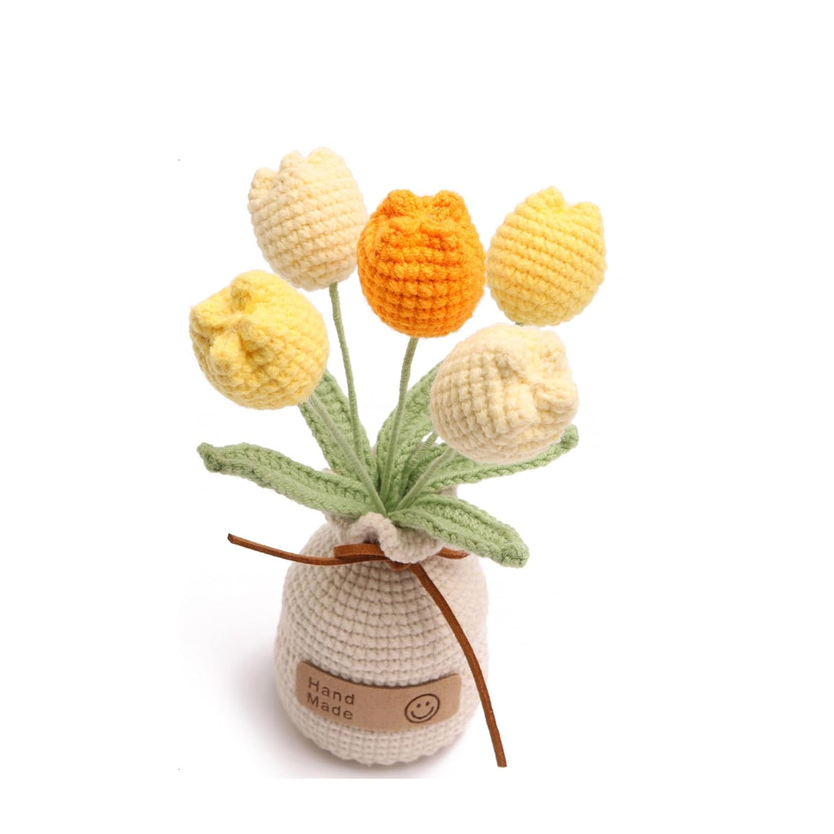 Handmade Tulips, Artificial Plant Crochet Flowers? Tulips Suitable For Home Room, Table, Office Ornaments And Birthday Gifts Suitable For Family And Friends Anniversary (5 Flowers-Yellow)