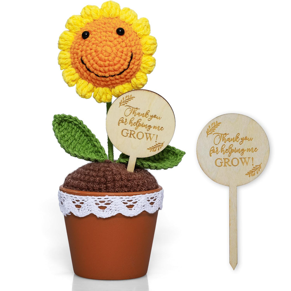 Thank You Crochet Flowers Mini Potted Plant Artificial Flowers – Thank You For Helping Me Grow – A Heartfelt Keepsake For Teacher/Mom/Dad/Appreciation Present