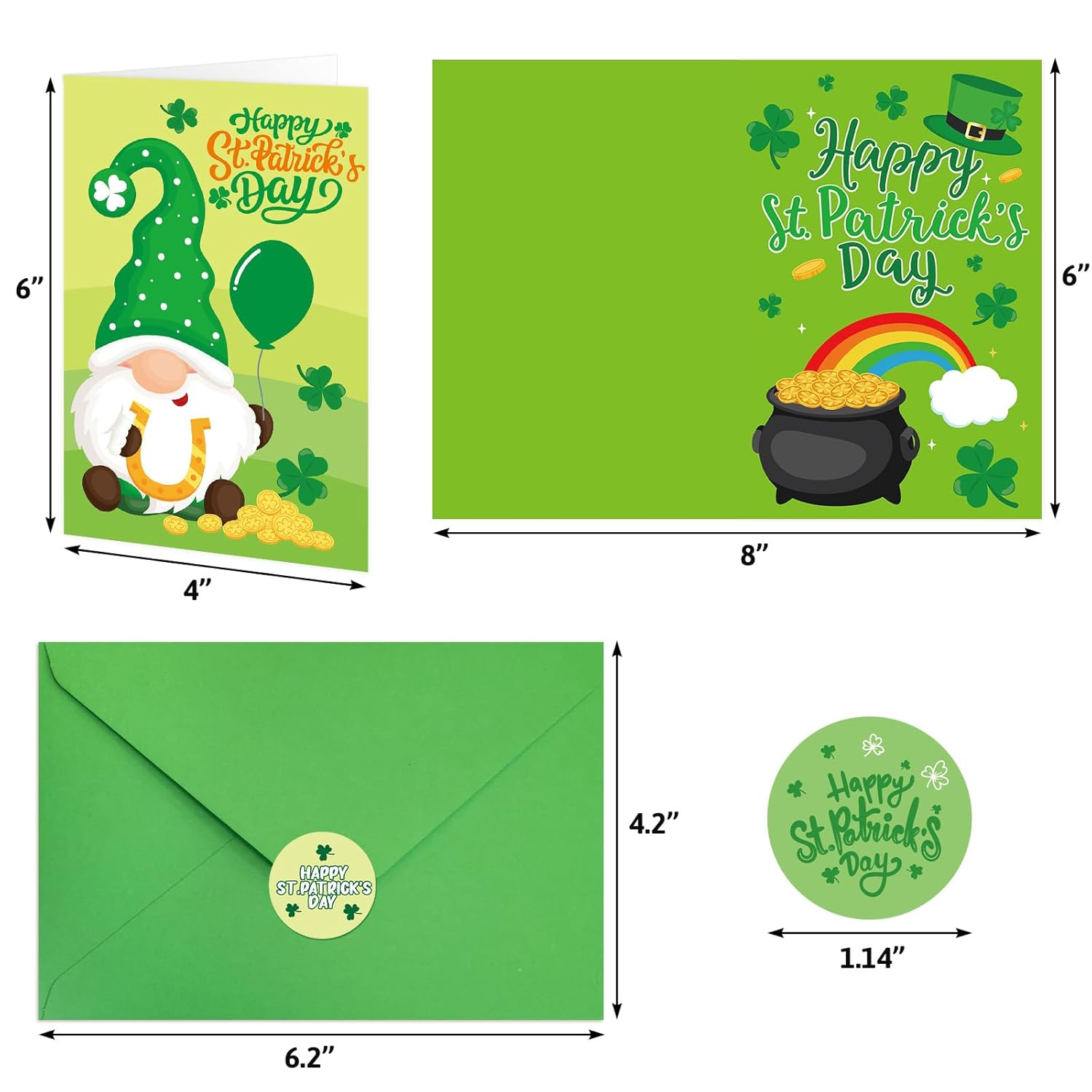 24Pcs St. Patrick'S Day Cards Assorted Shamrock Green Greeting Cards With Envelopes And Stickers For Happy St Patrick'S Day Supplies