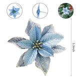 Christmas Glitter Poinsettia Christmas Tree Ornaments Pack Of 12 (Blue)