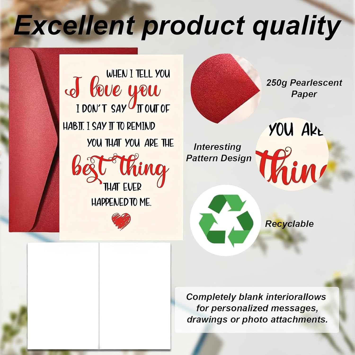 I Love You Card, Romantic Greeting Card With Envelope, Valentine’S Day Gifts,Sweet Card For Wife Husband Girlfriend Boyfriend Just Because