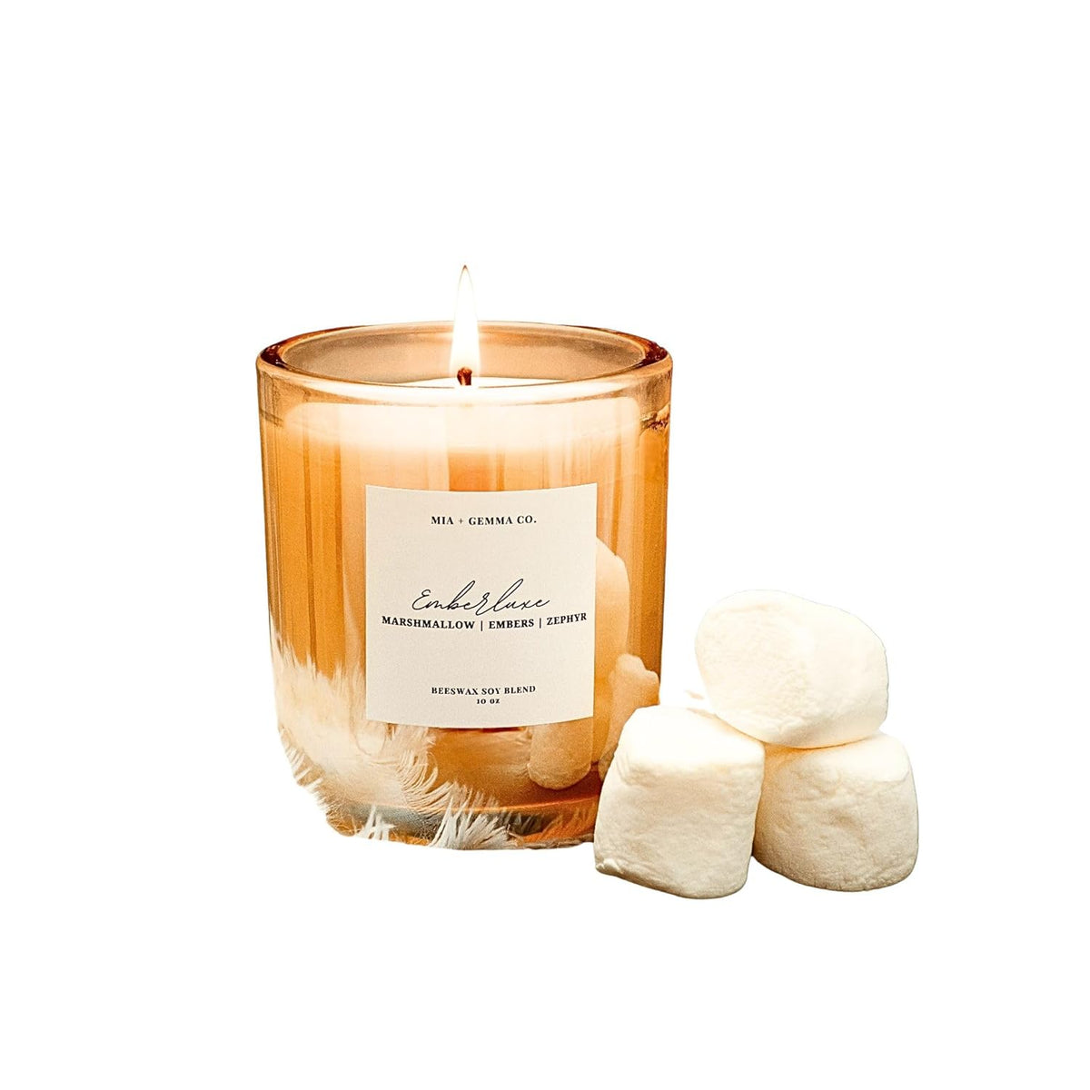 Emberluxe | Marshmallow Fireside Scented | Beeswax Soy Blend Candle | 10Oz Non Toxic & Cruelty Free Cotton Wick 65+ Hours Clean Burn Handcrafted Home Décor Gifts For Fall Holidays