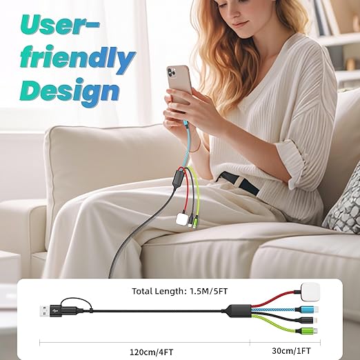 2 Pack 5FT Multi Charging Cable with Apple Watch Charger for Travel iPhone USB C Devices