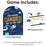 Big Dot of Happiness Blast Off to Outer Space - How Many Candies Rocket Ship Baby Shower or Birthday Party Game - 1 Stand and 40 Cards - Candy Guessing Game